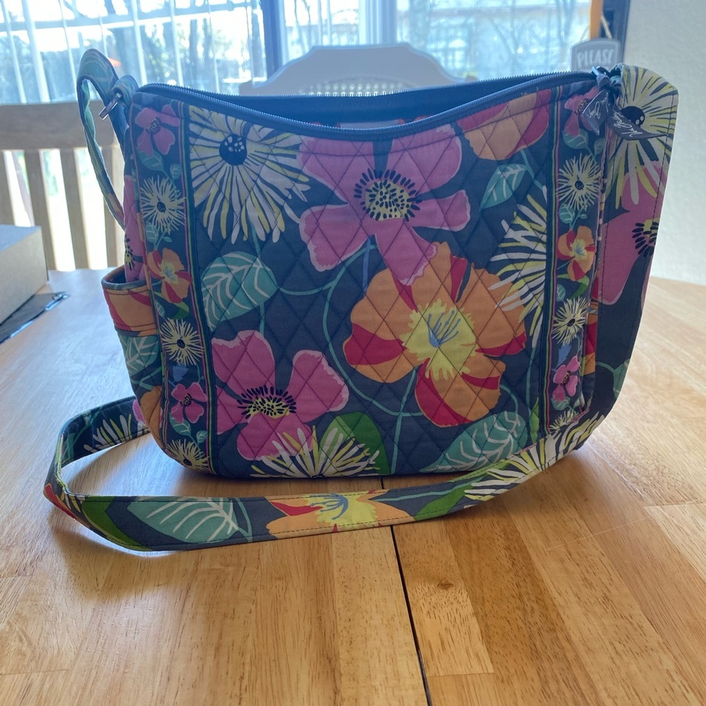 Vera Bradley Jazzy Blooms Gray Floral Quilted Crossbody Satchel Purse Spring ‘13 - Picture 2 of 12